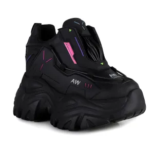 Anthony Wang Watermelon-04 Lace Up Hidden Wedge Women's Chunky Platform Sneakers Black