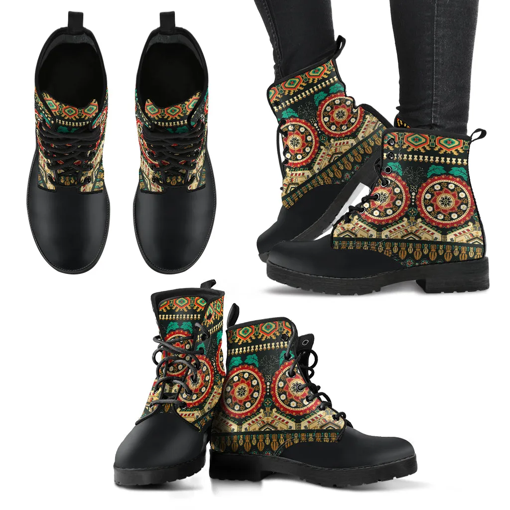 Black Pattern Women's Vegan Leather Combat Boots