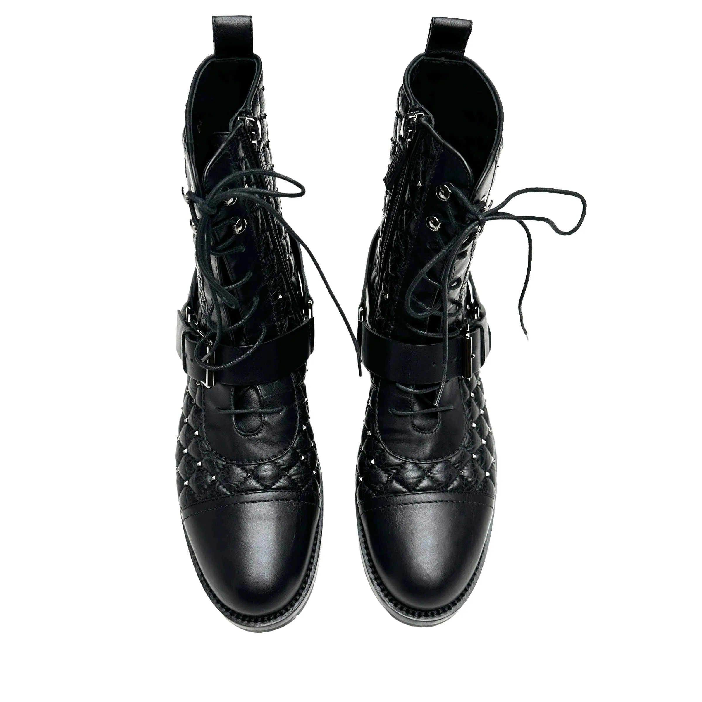Black Studded Combat Boots - 8.5