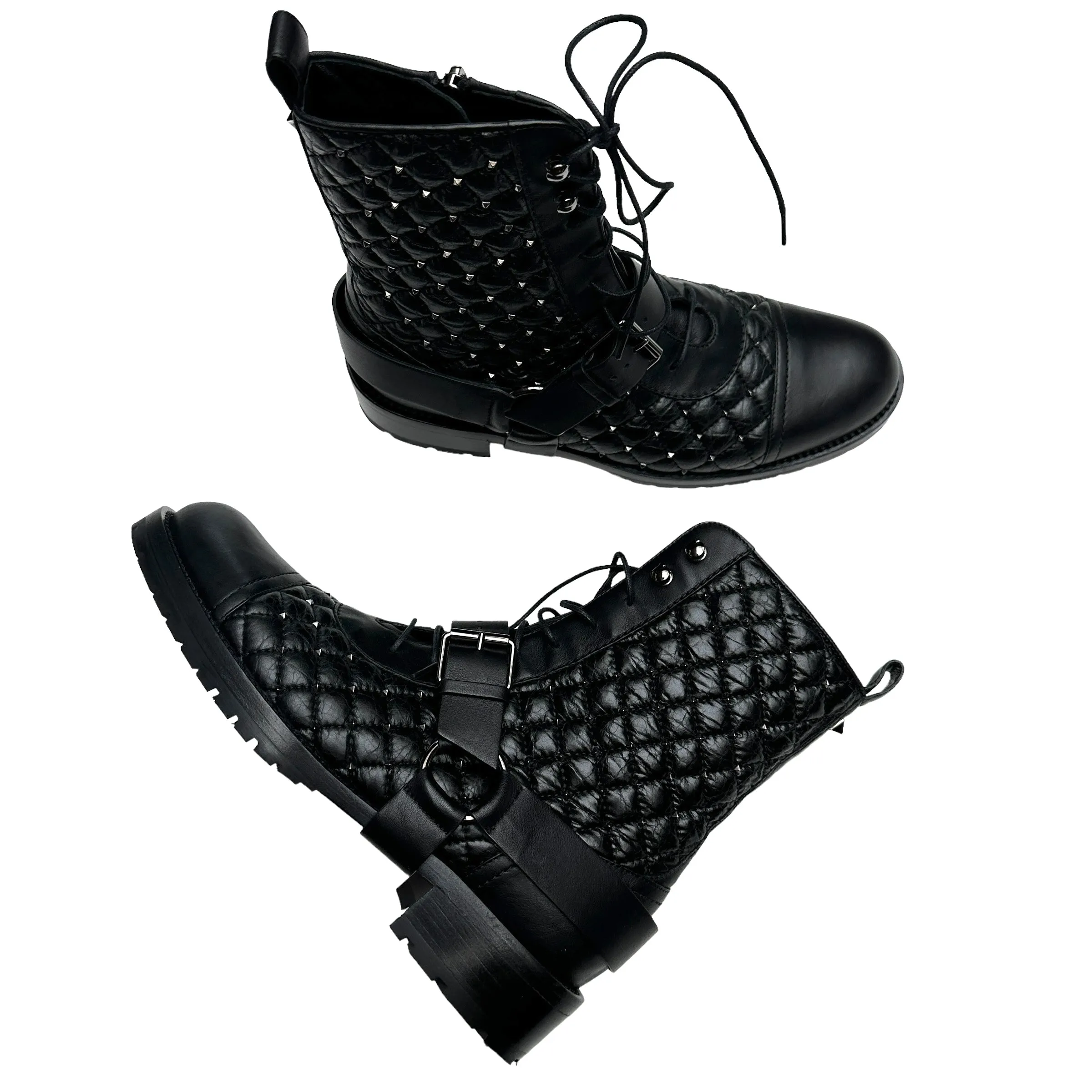 Black Studded Combat Boots - 8.5