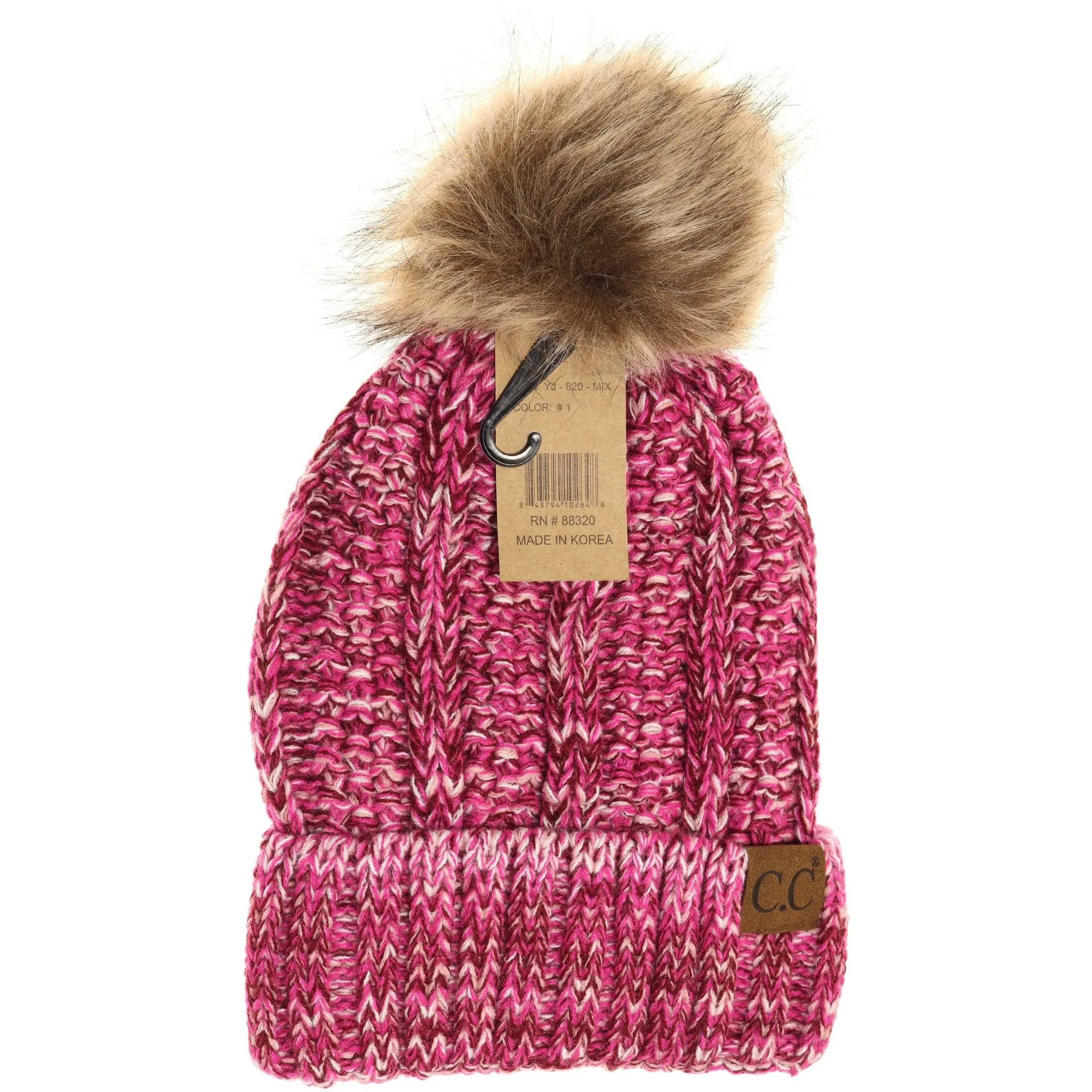CC Beanie Fur Pom Hats - Multicolored