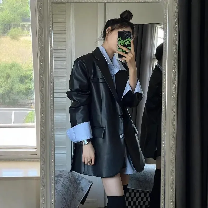 cold weather outfits Joskaa 2024 New Style Women's Genuine Leather Jacket Loose Fit Casual Elegant High-End Feel Top Korean Vintage Black Jacket