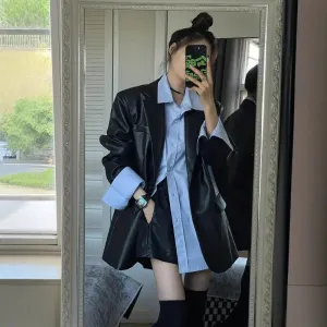 cold weather outfits Joskaa 2024 New Style Women's Genuine Leather Jacket Loose Fit Casual Elegant High-End Feel Top Korean Vintage Black Jacket