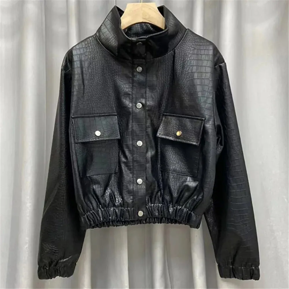 cold weather outfits Joskaa High-End Genuine Leather Jacket Women's Autumn 2024 New Petite Slimming Motorcycle PU Leather Top
