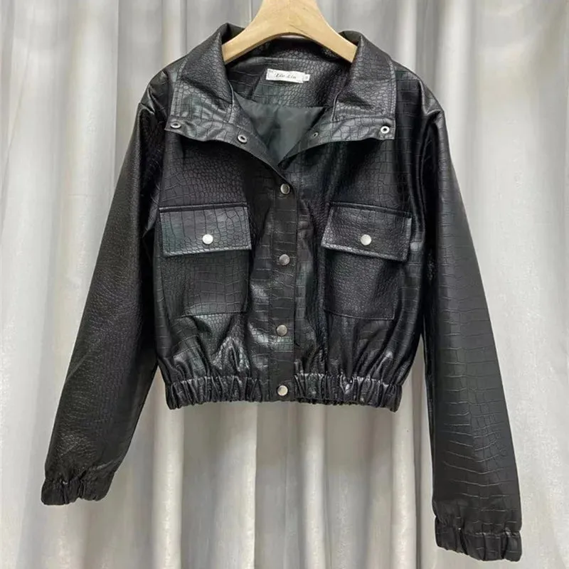 cold weather outfits Joskaa High-End Genuine Leather Jacket Women's Autumn 2024 New Petite Slimming Motorcycle PU Leather Top