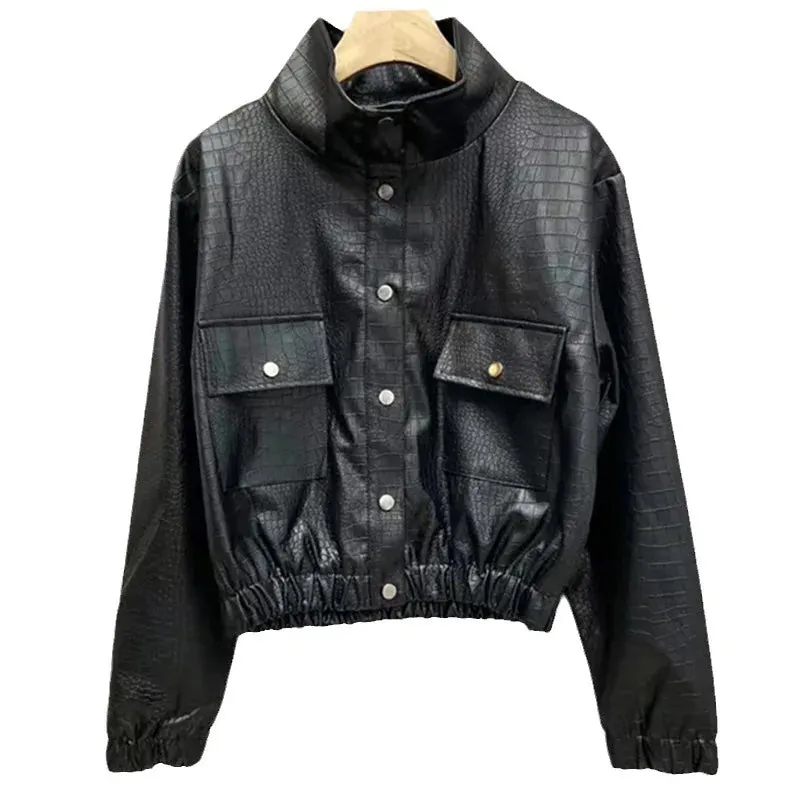 cold weather outfits Joskaa High-End Genuine Leather Jacket Women's Autumn 2024 New Petite Slimming Motorcycle PU Leather Top