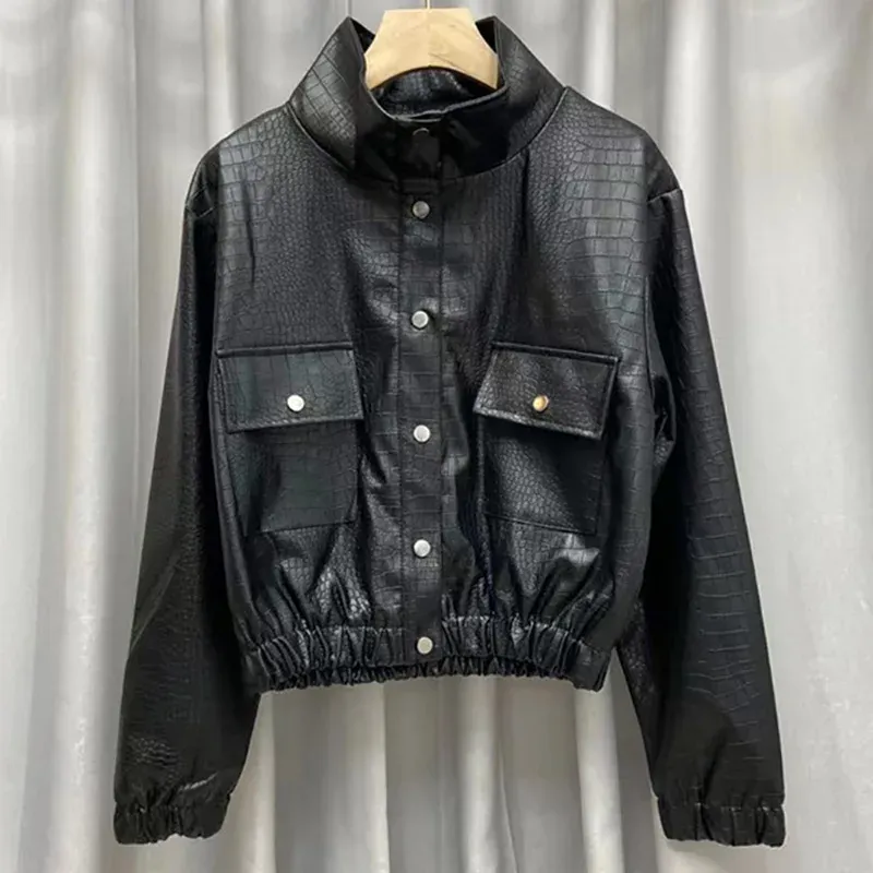 cold weather outfits Joskaa High-End Genuine Leather Jacket Women's Autumn 2024 New Petite Slimming Motorcycle PU Leather Top