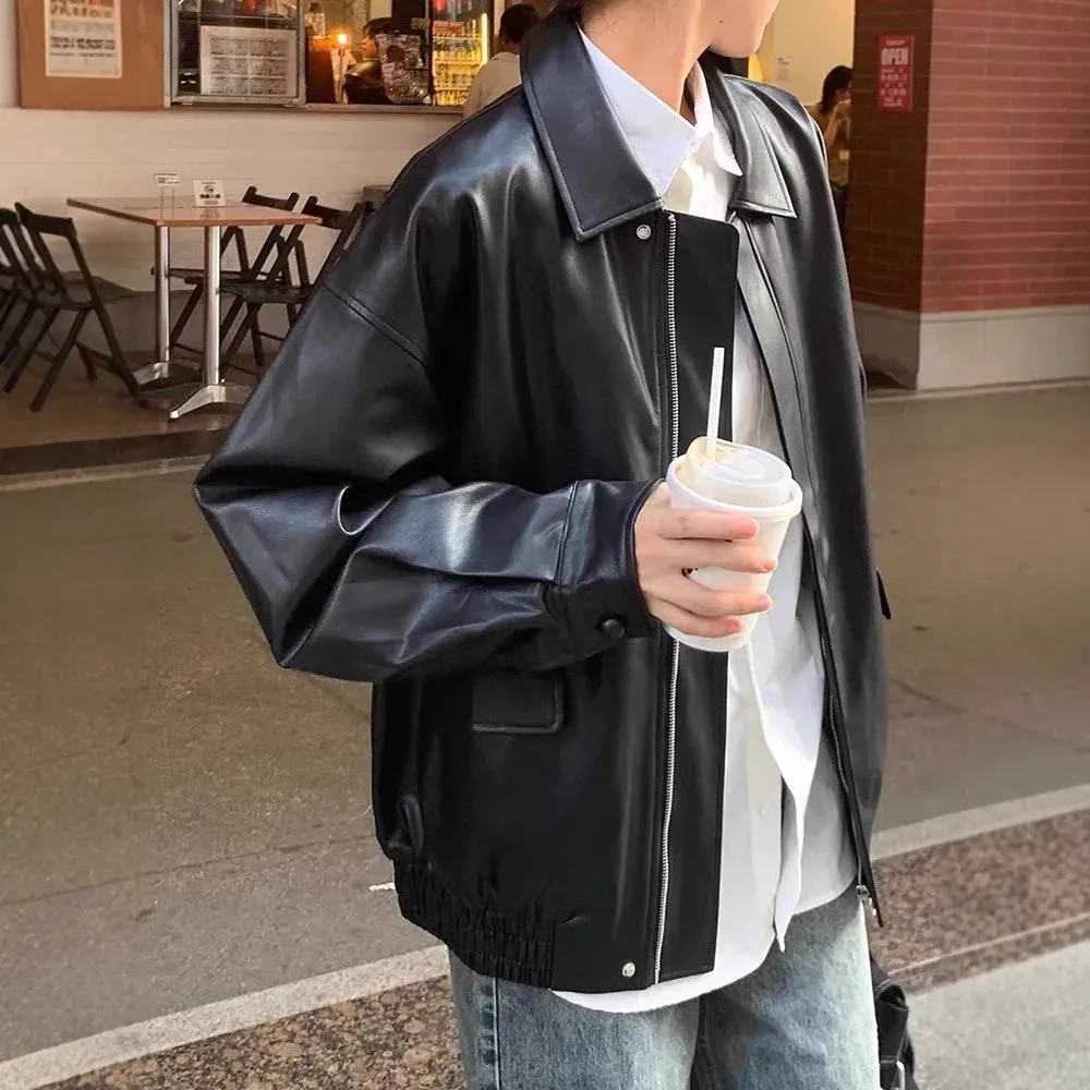 cold weather outfits Joskaa Vintage Brown Leather Women's Cropped Jacket Loose Fit Korean Style Motorcycle Jacket Stylish Petite Autumn 2024 New Arrival