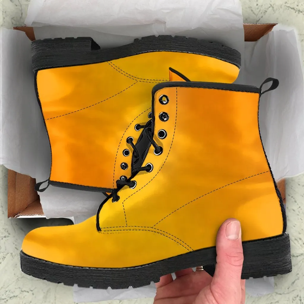 Combat Boots - Gradient Yellow | Boho Shoes, Handmade Lace Up Boots, Vegan Leather Lace Up Boots, 90s Boots, 2000s Boots