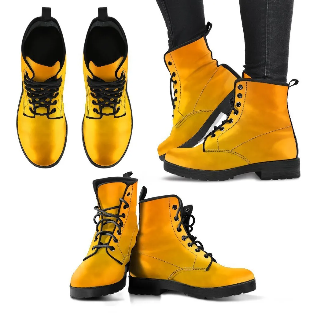 Combat Boots - Gradient Yellow | Boho Shoes, Handmade Lace Up Boots, Vegan Leather Lace Up Boots, 90s Boots, 2000s Boots