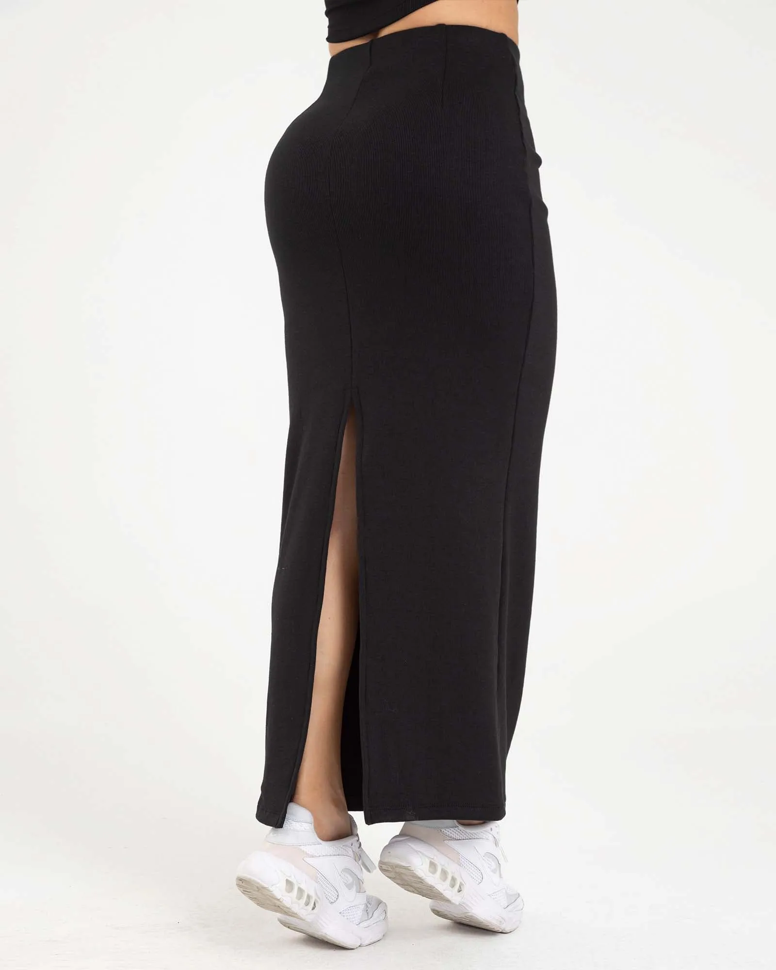 Falda larga casual streetwear negra sporty FIBER
