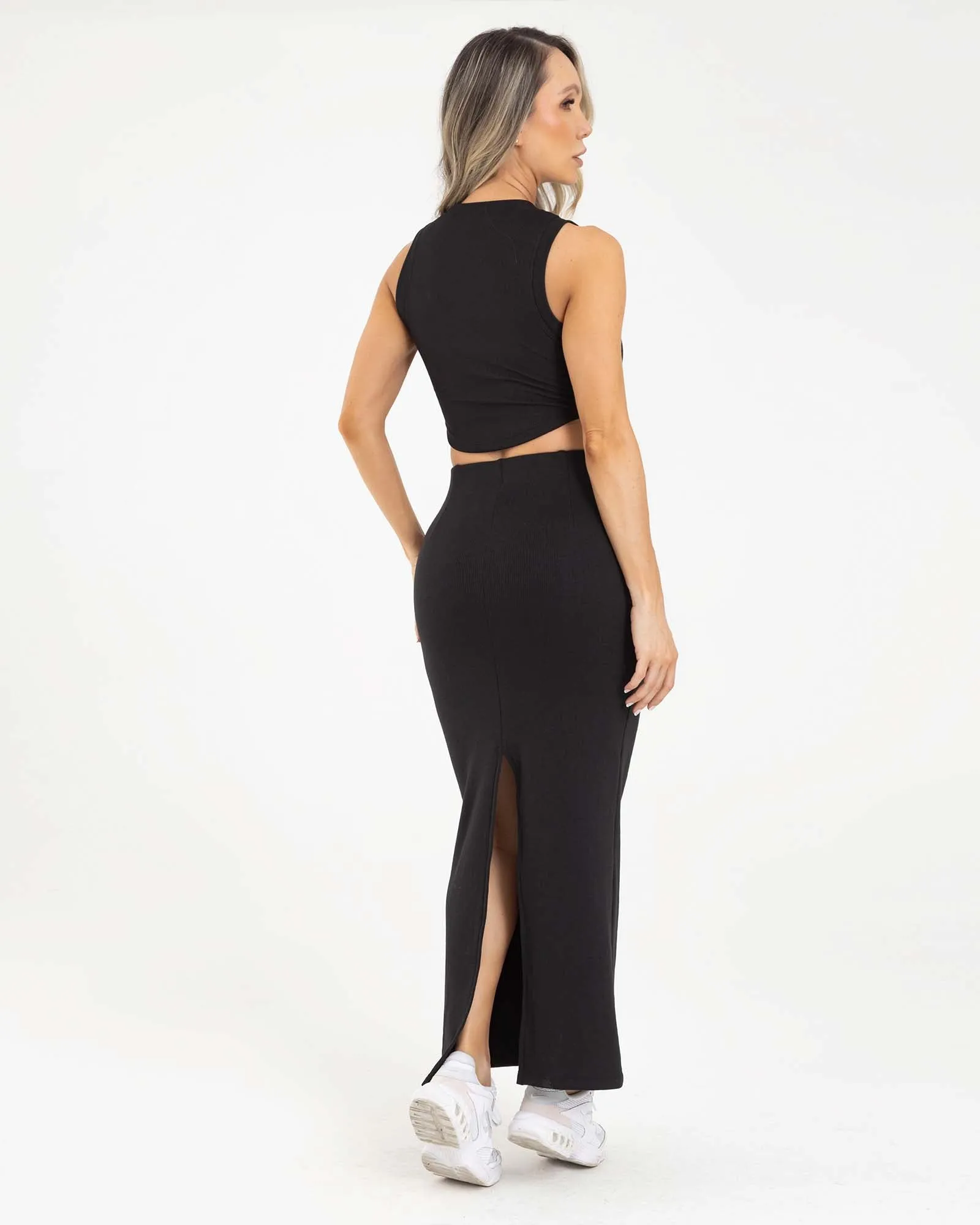 Falda larga casual streetwear negra sporty FIBER