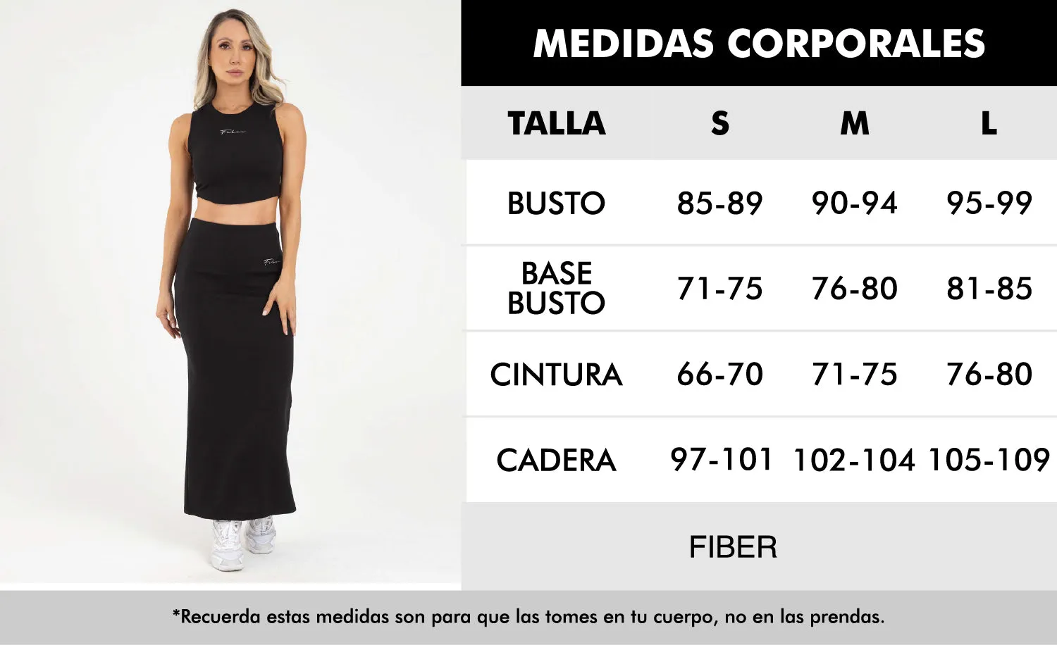 Falda larga casual streetwear negra sporty FIBER