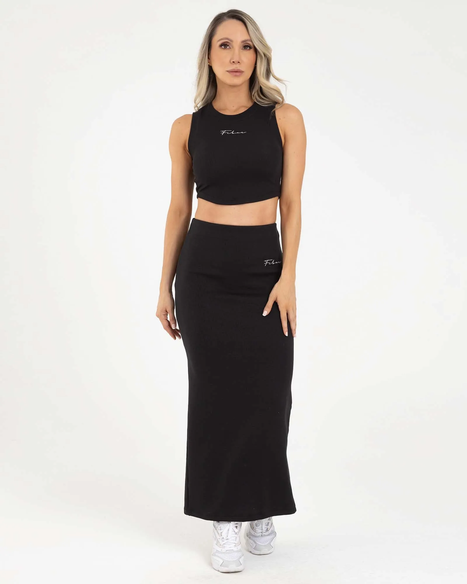 Falda larga casual streetwear negra sporty FIBER
