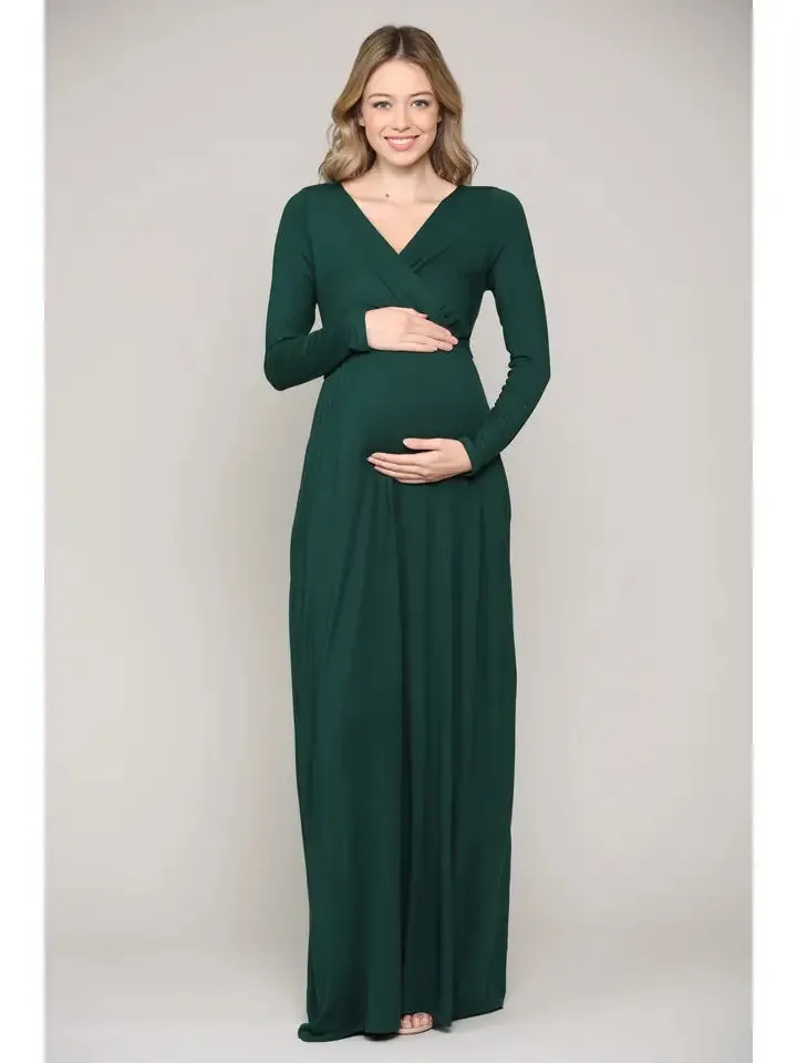 Hello Miz Surplice Long Sleeve Nursing Maxi Knit Dress