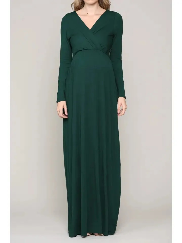 Hello Miz Surplice Long Sleeve Nursing Maxi Knit Dress