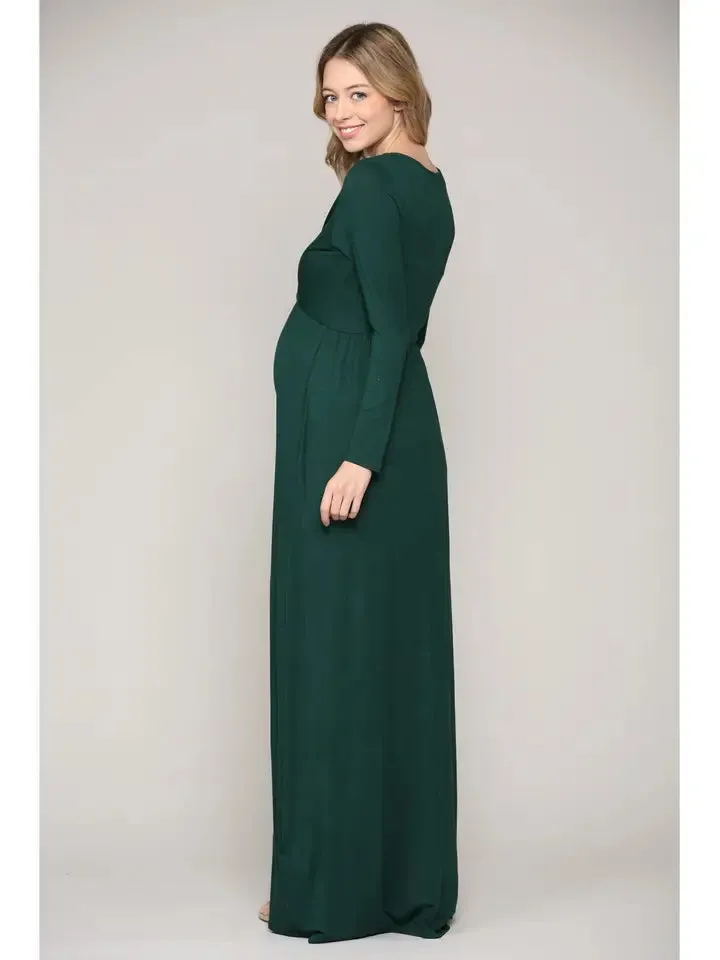 Hello Miz Surplice Long Sleeve Nursing Maxi Knit Dress