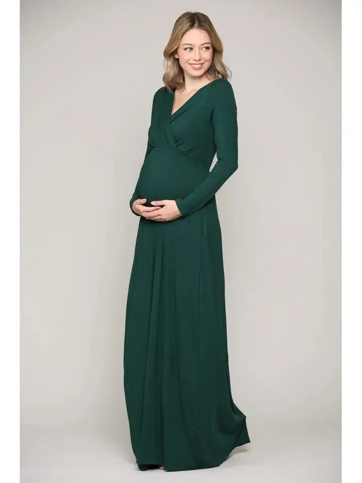 Hello Miz Surplice Long Sleeve Nursing Maxi Knit Dress