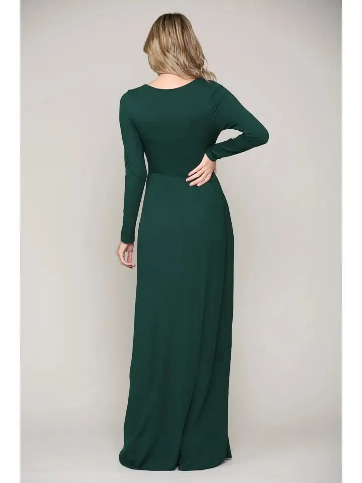 Hello Miz Surplice Long Sleeve Nursing Maxi Knit Dress