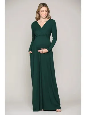 Hello Miz Surplice Long Sleeve Nursing Maxi Knit Dress
