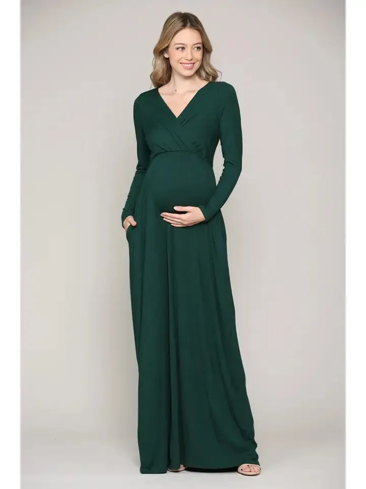 Hello Miz Surplice Long Sleeve Nursing Maxi Knit Dress