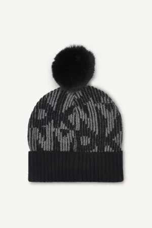 RIBBED DKNY FAUX FUR POM HAT