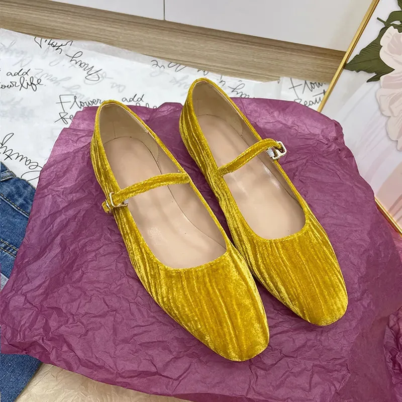 Sinead Pastel Crushed Velvet Ballet Flats