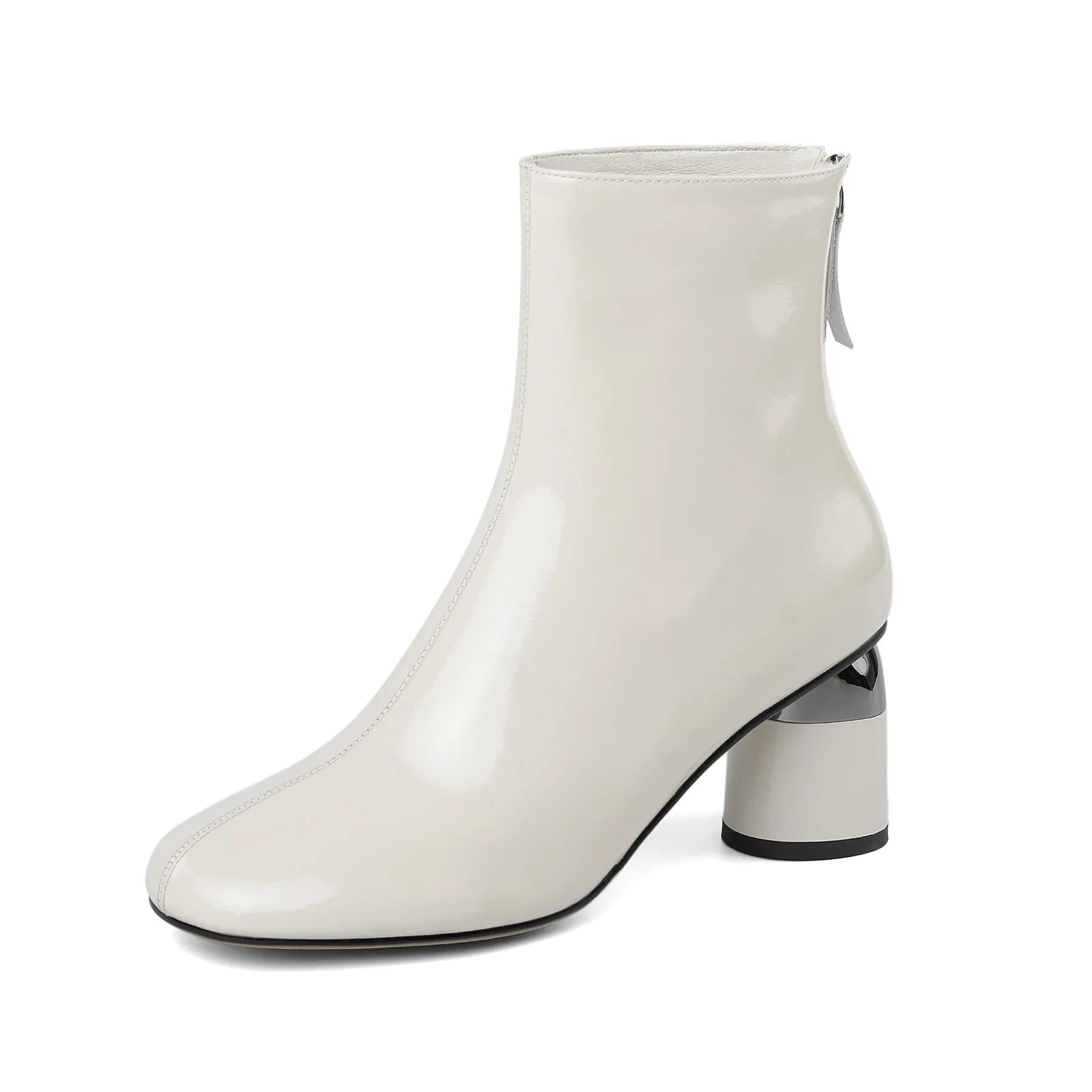 TinaCus Women's Patent Leather Block Heel Handmade Back Zip Up Ankle Boots