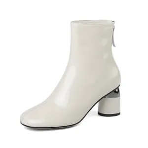 TinaCus Women's Patent Leather Block Heel Handmade Back Zip Up Ankle Boots