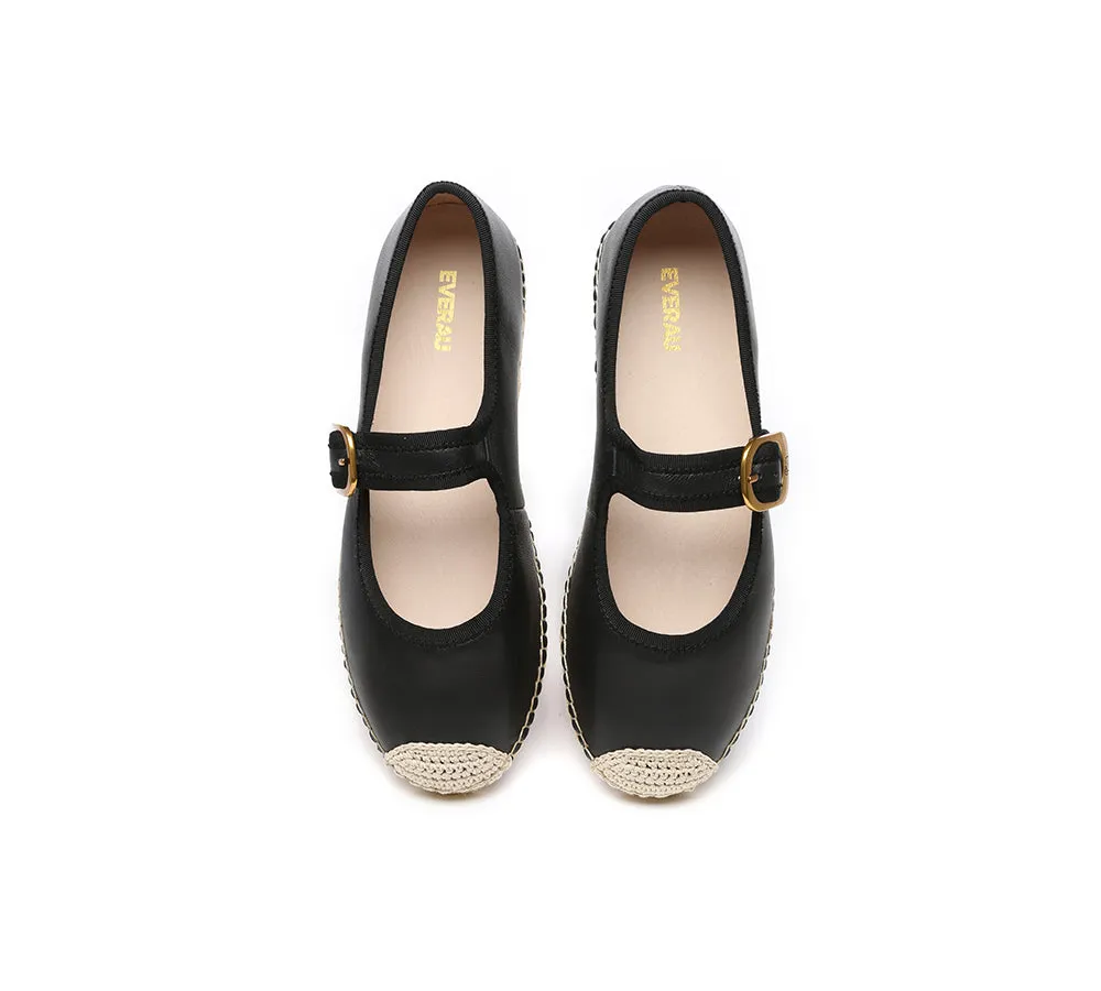 Women Leather Adjustable Buckle Flat Espadrilles Mila