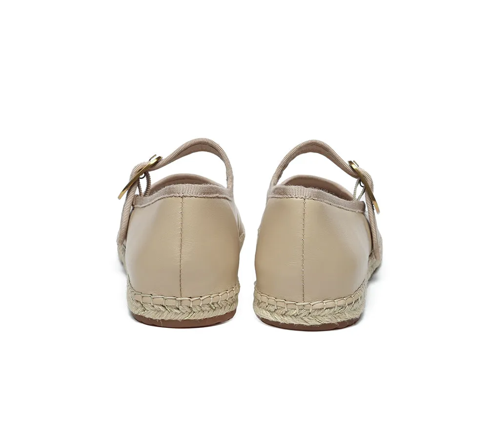 Women Leather Adjustable Buckle Flat Espadrilles Mila