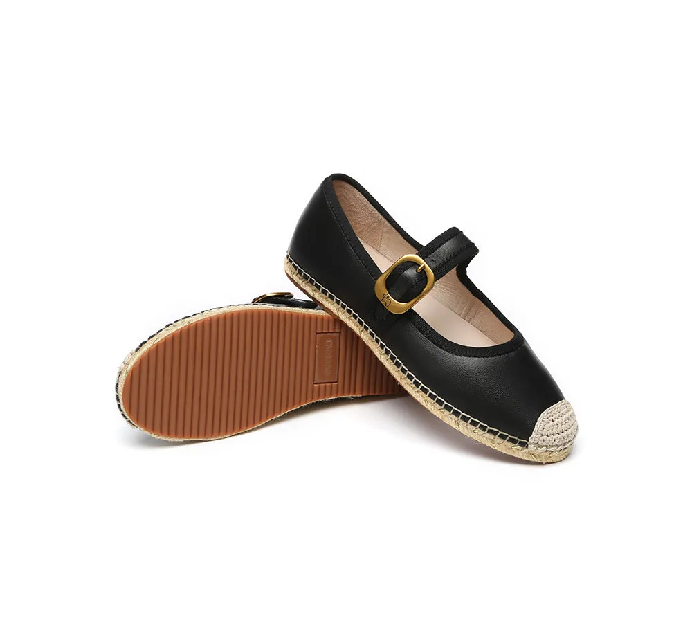 Women Leather Adjustable Buckle Flat Espadrilles Mila