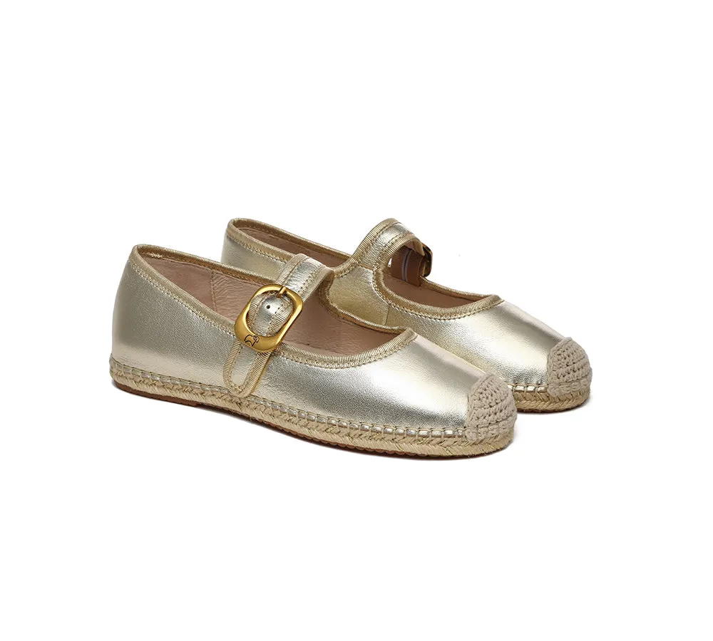 Women Leather Adjustable Buckle Flat Espadrilles Mila