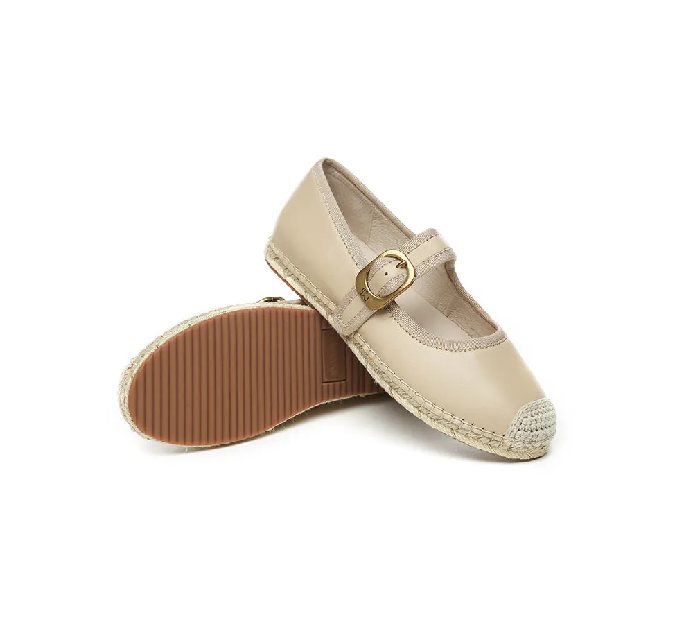Women Leather Adjustable Buckle Flat Espadrilles Mila
