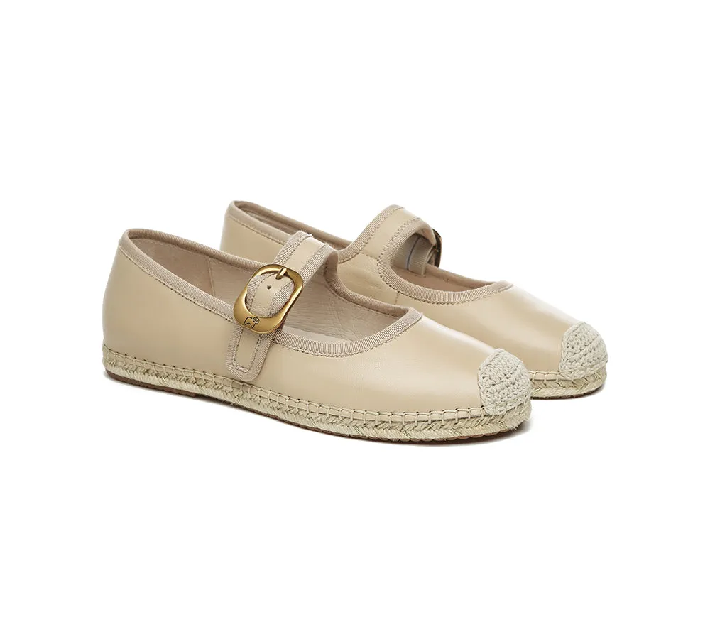 Women Leather Adjustable Buckle Flat Espadrilles Mila