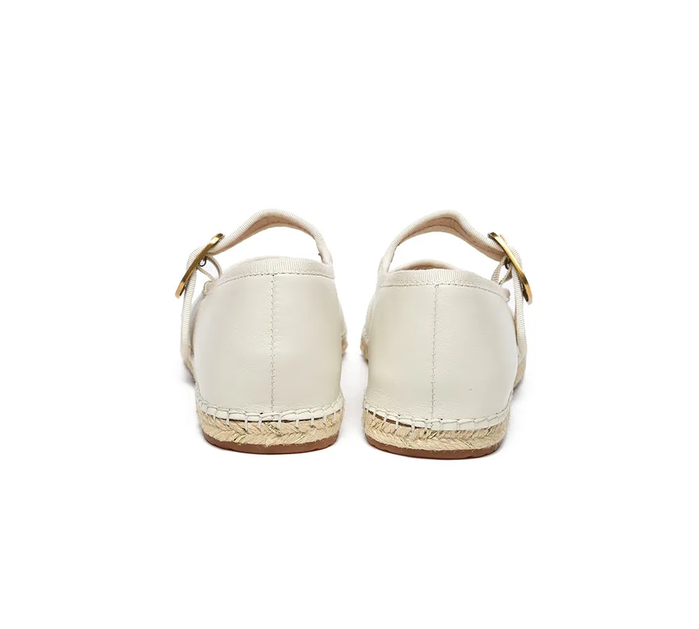 Women Leather Adjustable Buckle Flat Espadrilles Mila