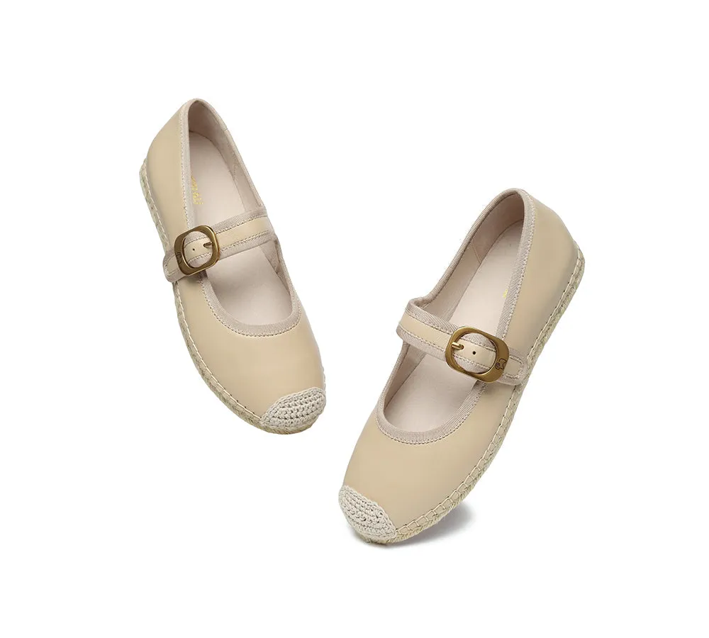 Women Leather Adjustable Buckle Flat Espadrilles Mila
