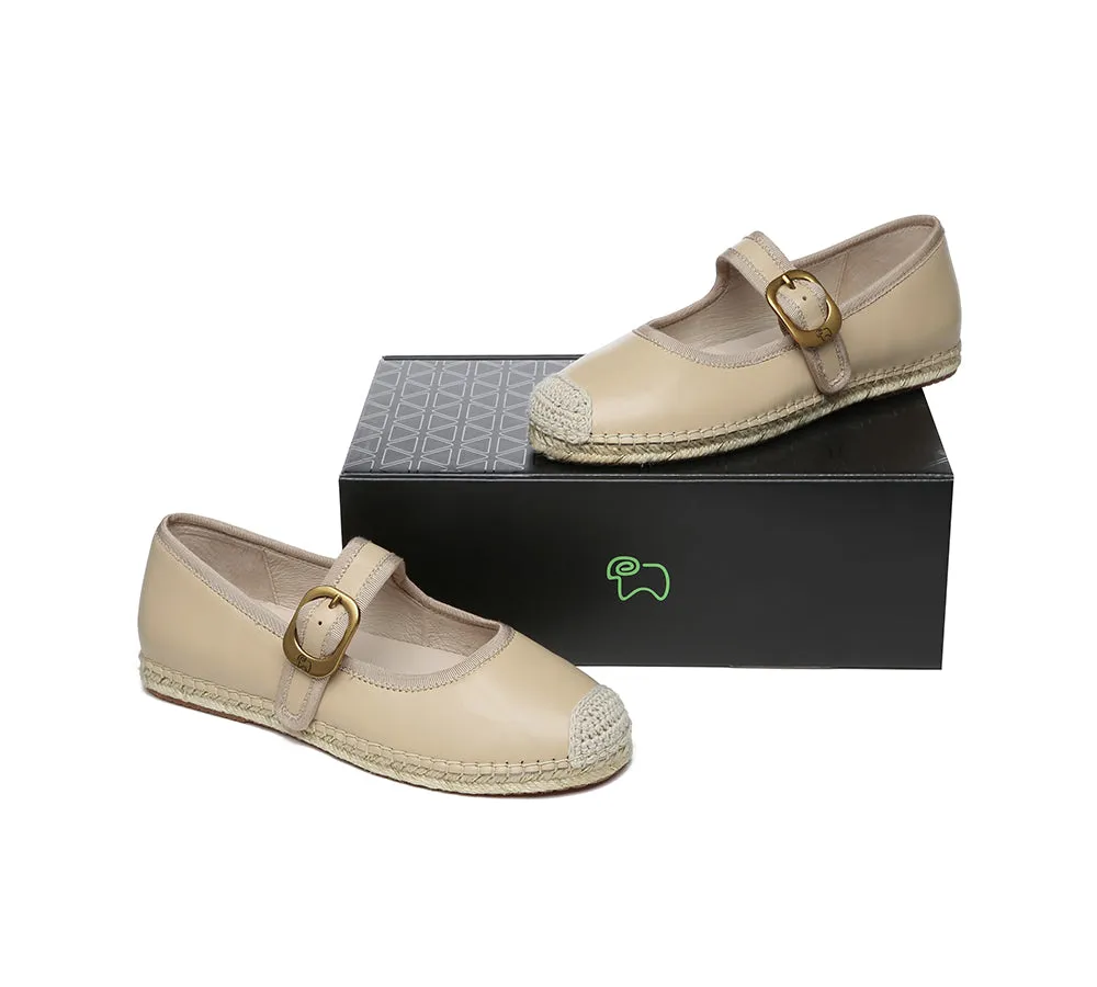 Women Leather Adjustable Buckle Flat Espadrilles Mila