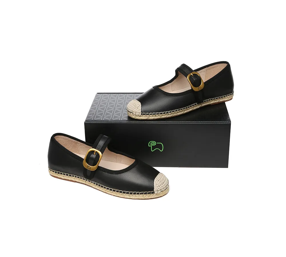 Women Leather Adjustable Buckle Flat Espadrilles Mila