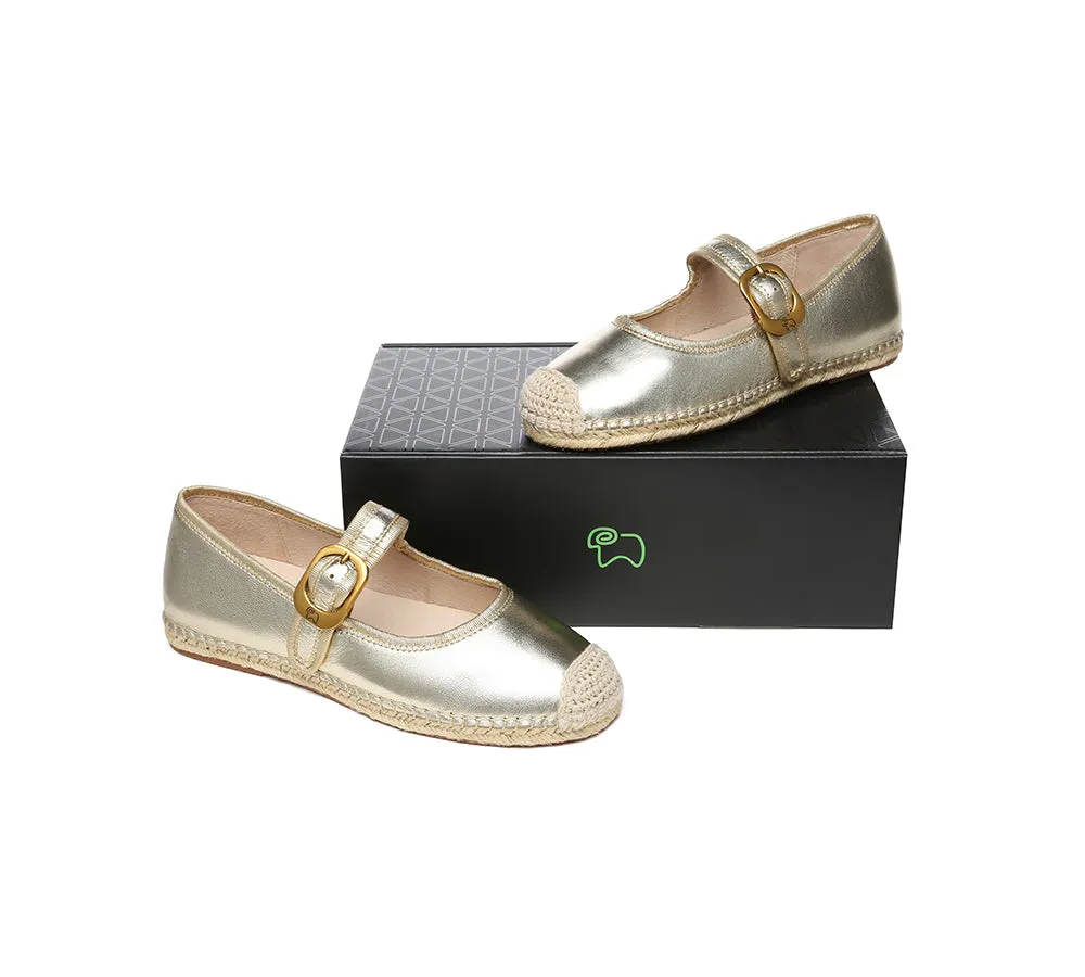 Women Leather Adjustable Buckle Flat Espadrilles Mila