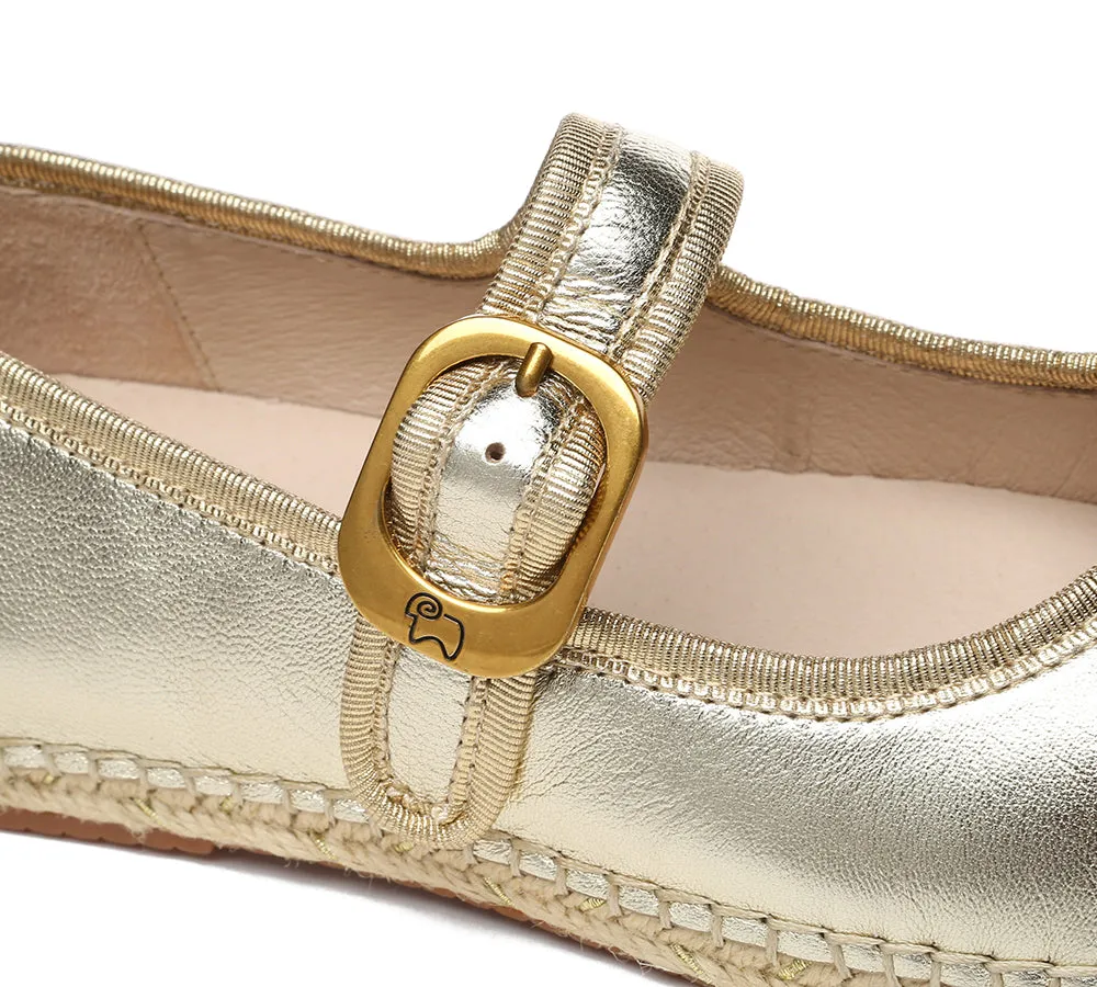 Women Leather Adjustable Buckle Flat Espadrilles Mila