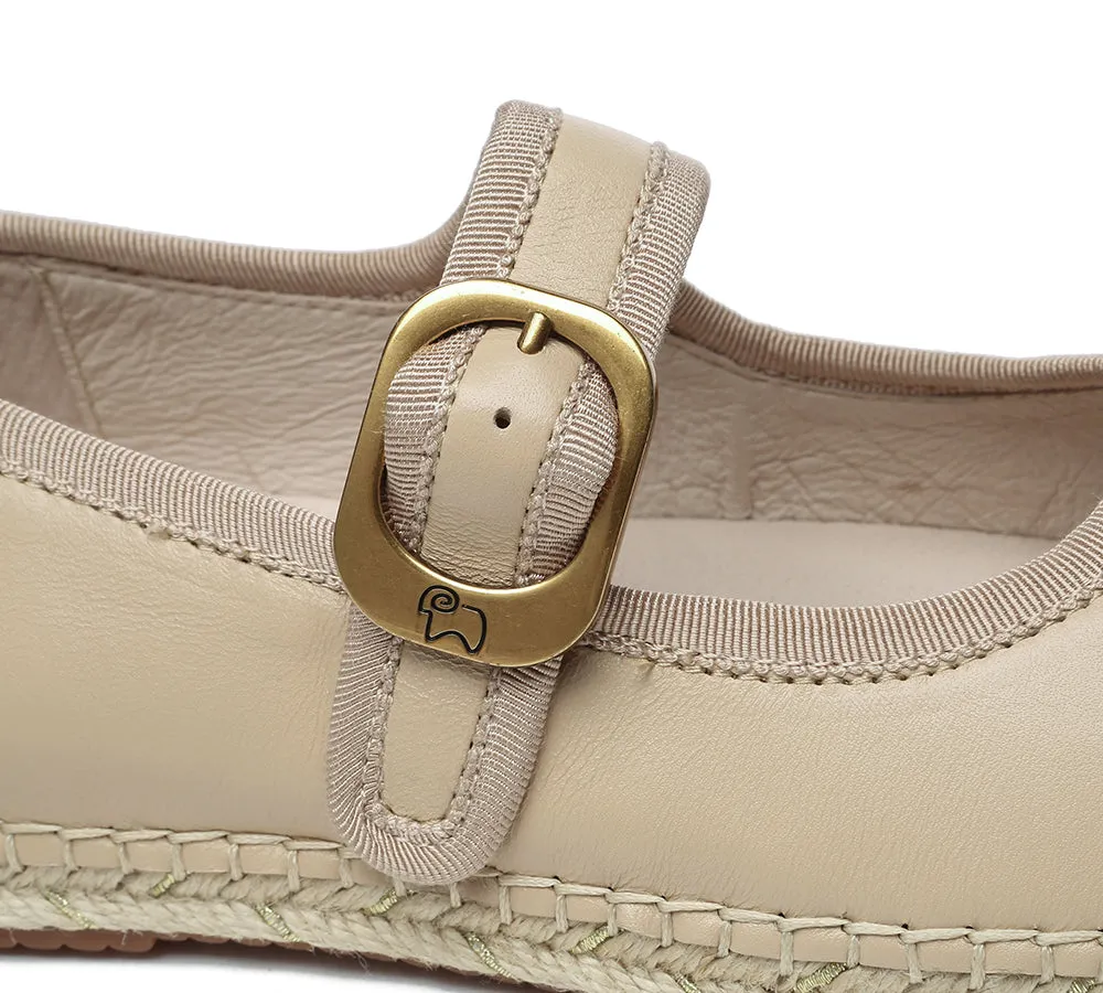 Women Leather Adjustable Buckle Flat Espadrilles Mila