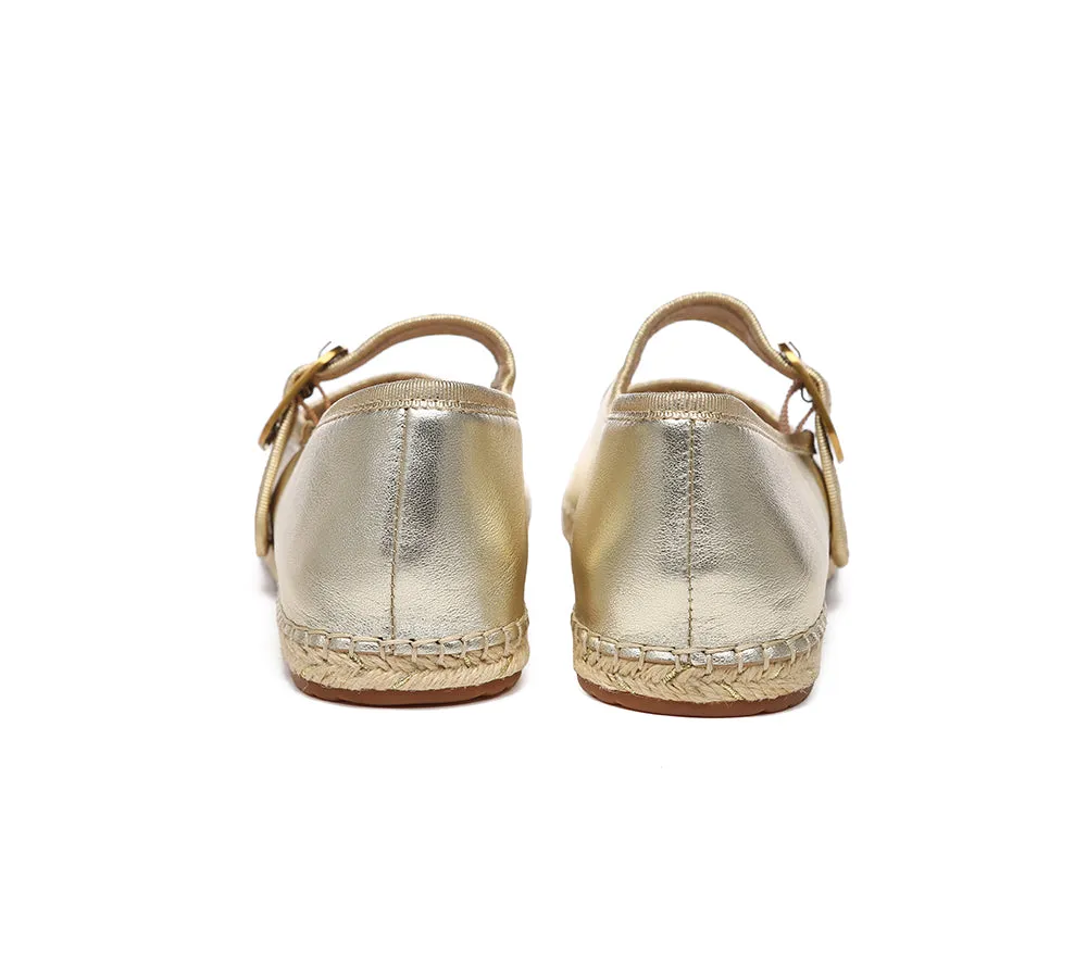 Women Leather Adjustable Buckle Flat Espadrilles Mila