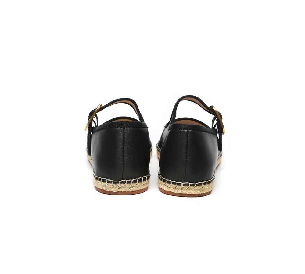 Women Leather Adjustable Buckle Flat Espadrilles Mila