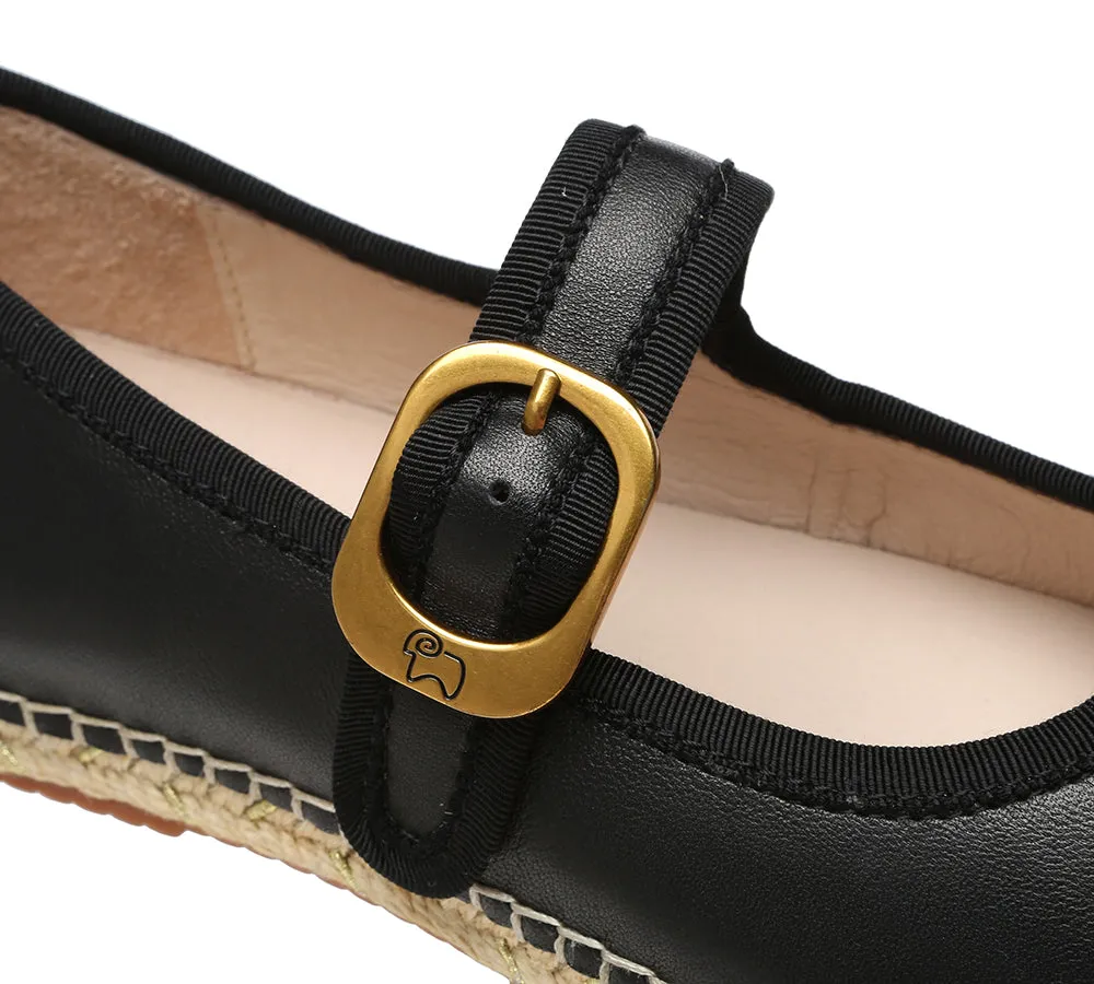 Women Leather Adjustable Buckle Flat Espadrilles Mila
