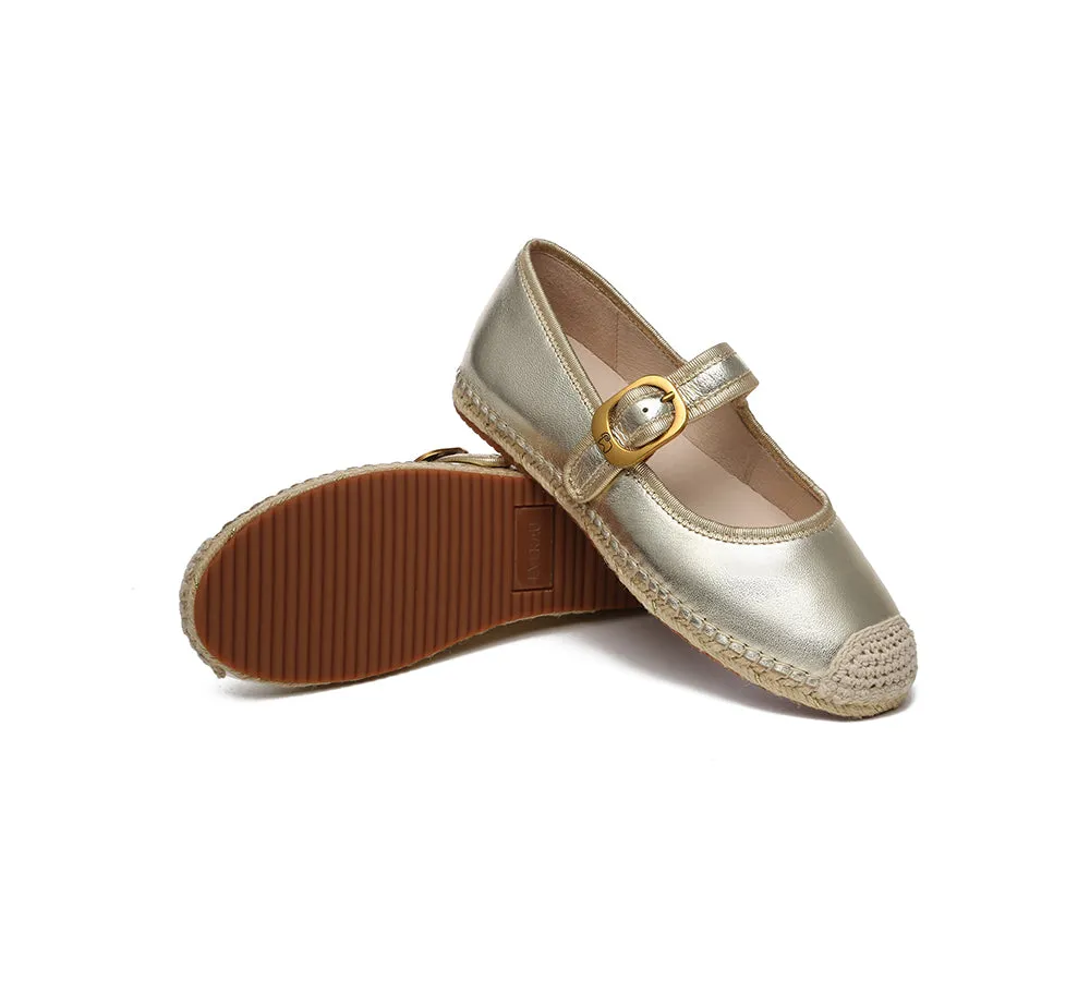 Women Leather Adjustable Buckle Flat Espadrilles Mila