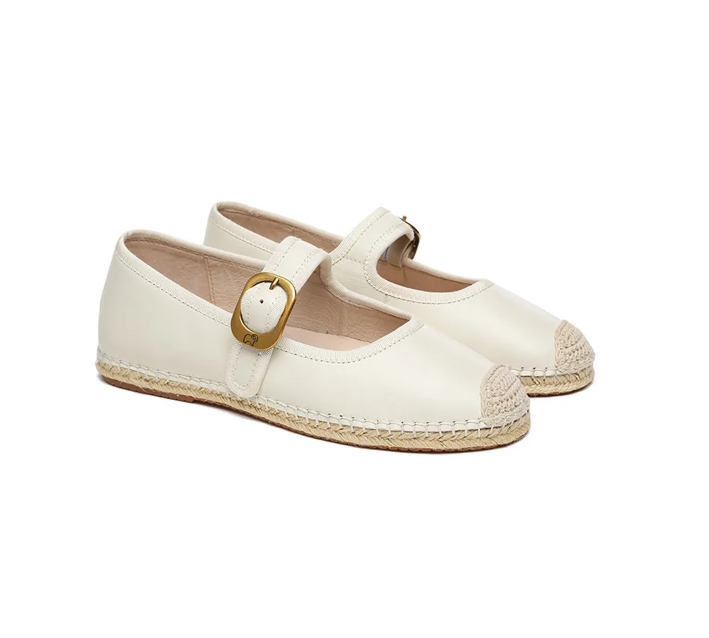 Women Leather Adjustable Buckle Flat Espadrilles Mila