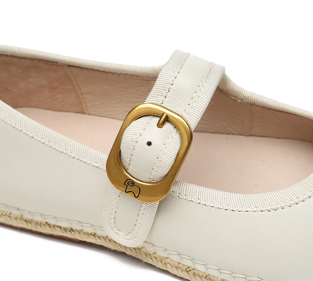 Women Leather Adjustable Buckle Flat Espadrilles Mila