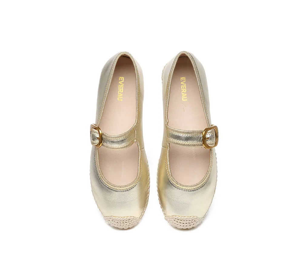 Women Leather Adjustable Buckle Flat Espadrilles Mila