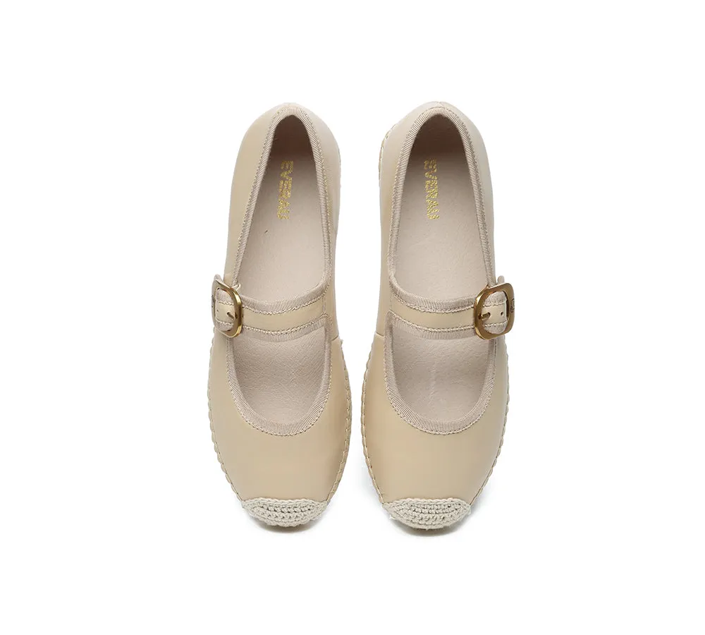 Women Leather Adjustable Buckle Flat Espadrilles Mila